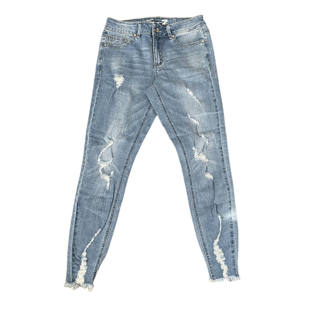 7 Seven For All Mankind High Waist Ankle Skinny Jeans Size 7 Raw Hem Distressed